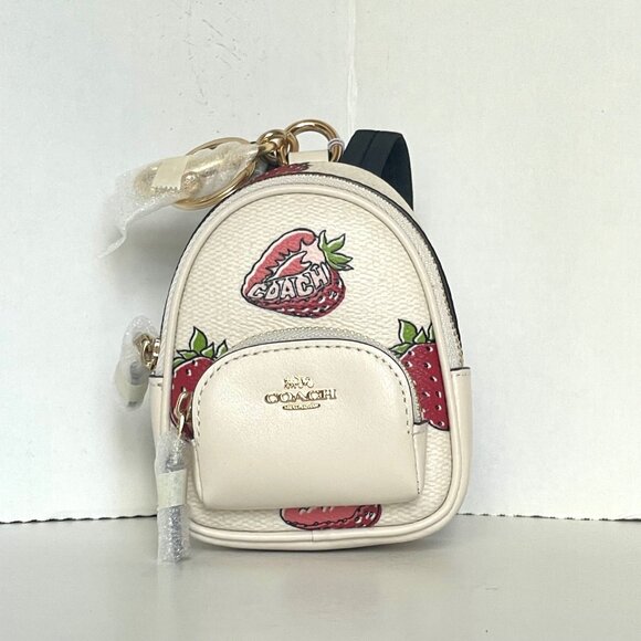 Coach Mini Court Strawberry Backpack Bag Charm White CA093 Keychain ORGPKG - Picture 6 of 12